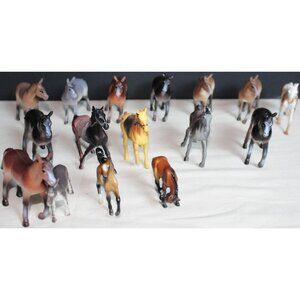 Mixed Lot of 16 Vintage Plastic Horses and Donkeys/Mules Foals Toy Play Diorama
